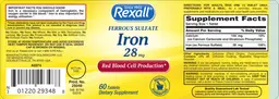 Label for Ferrous Sulfate Iron 28 mg