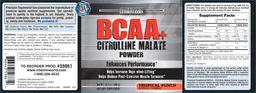 Label for BCAA + Citrulline Malate Powder Tropical Punch