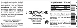 Label for L-Glutamine 500 mg