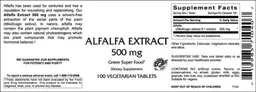 Label for Alfalfa Extract 500 mg