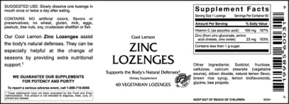 Label for Cool Lemon Zinc Lozenges