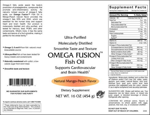 Label for Omega Fusion Fish Oil Natural Mango-Peach Flavor