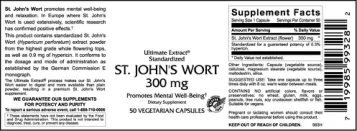 Label for St. John's Wort 300 mg