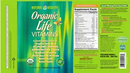 Label for Organic Life Vitamins Organic Raspberry-Cranberry Flavor