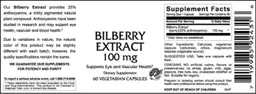 Label for Bilberry Extract 100 mg