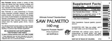 Label for Saw Palmetto Extract 160 mg