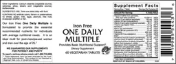 Label for Iron Free One Daily Multiple