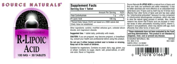 Label for R-Lipoic Acid 100 mg