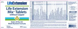 Label for Life Extension Mix Tablets Without Copper