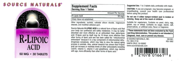 Label for R-Lipoic Acid 50 mg