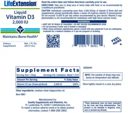 Label for Liquid Vitamin D3 2,000 IU