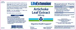 Label for Artichoke Leaf Extract 500 mg
