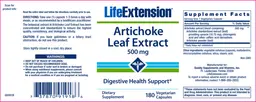 Label for Artichoke Leaf Extract 500 mg