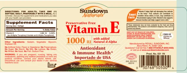 Label for Vitamin E 1000 IU with added Natural D-Alpha