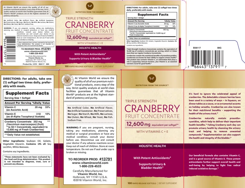 Label for Triple Strength Cranberry Concentrate 12,600 mg