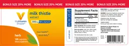 Label for Milk Thistle Extract 300 mg