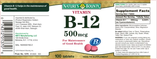 Label for Vitamin B-12 500 mcg