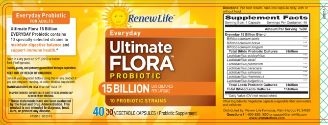 Label for Ultimate Flora 15 Billion Everyday Probiotic