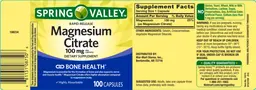 Label for Rapid-Release Magnesium Citrate 100 mg