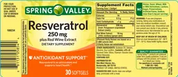 Label for Resveratrol 250 mg Plus Red Wine Extract