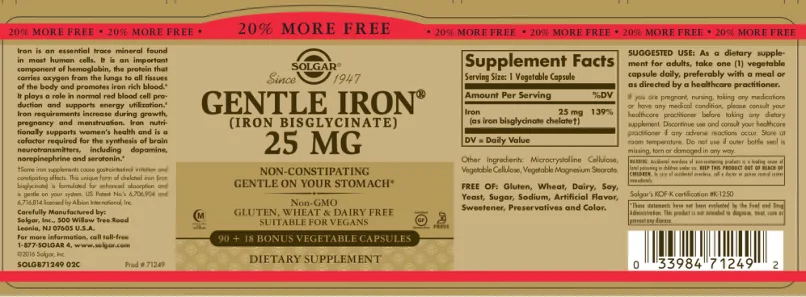 Label for Gentle Iron 25 mg