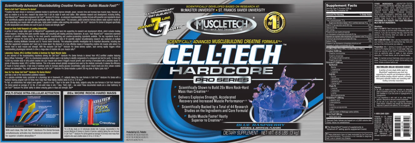 Label for Cell-Tech Hardcore Pro Series Blue Raspberry