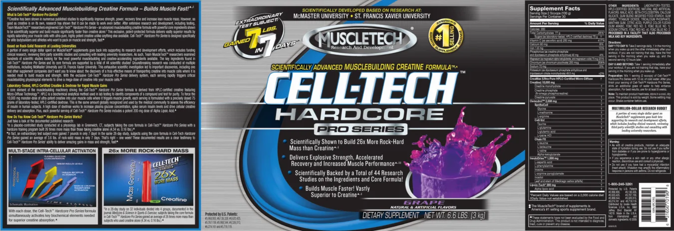 Label for Cell-Tech Hardcore Pro Series Grape