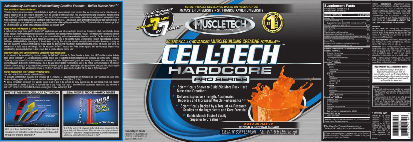 Label for Cell-Tech Hardcore Pro Series Orange