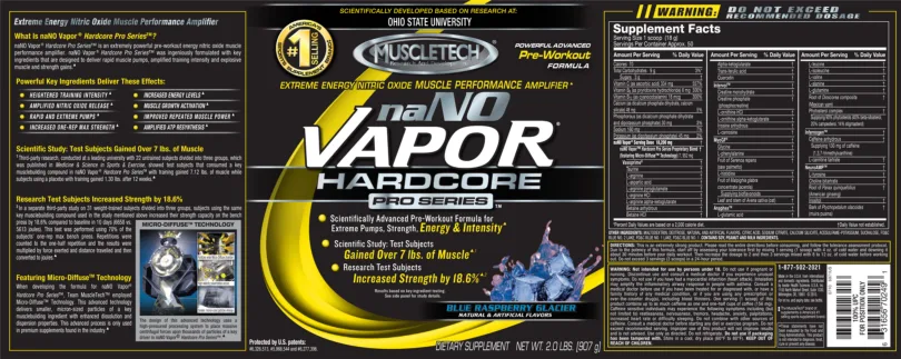 Label for naNO Vapor Hardcore Blue Raspberry Glacier