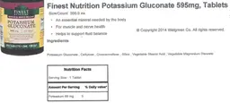 Label for Potassium Gluconate 595 mg