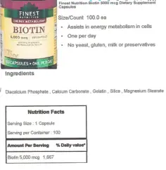 Label for Biotin 5,000 mcg