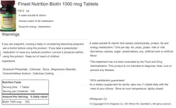 Label for Biotin 1000 mcg