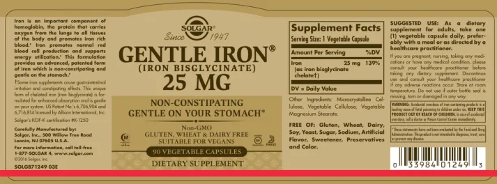 Label for Gentle Iron 25 mg