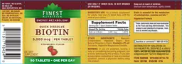 Label for Quick Dissolve Biotin 5,000 mcg Strawberry Flavor