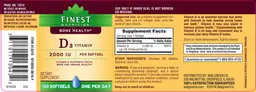 Label for D3 Vitamin 2000 IU