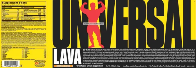 Label for Universal LAVA Orange Slush