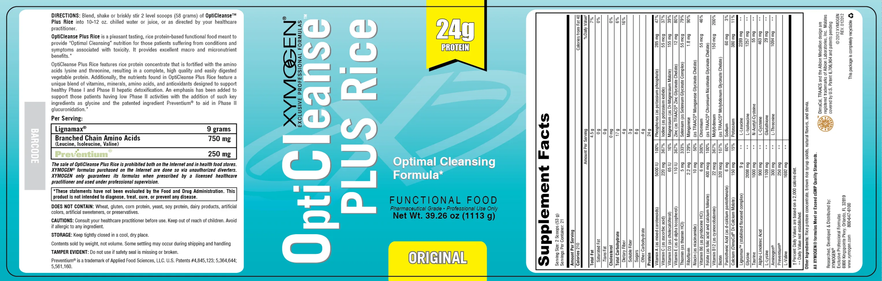Label for OptiCleanse Plus Rice Original