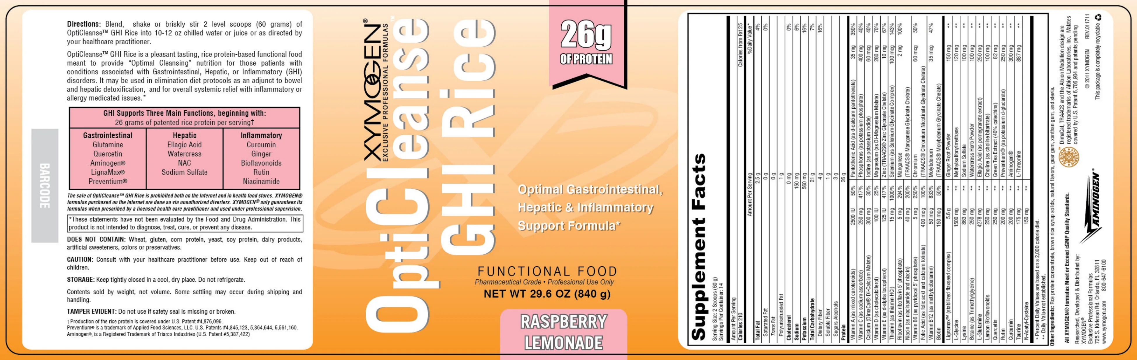 Label for OptiCleanse GHI Rice Raspberry Lemonade