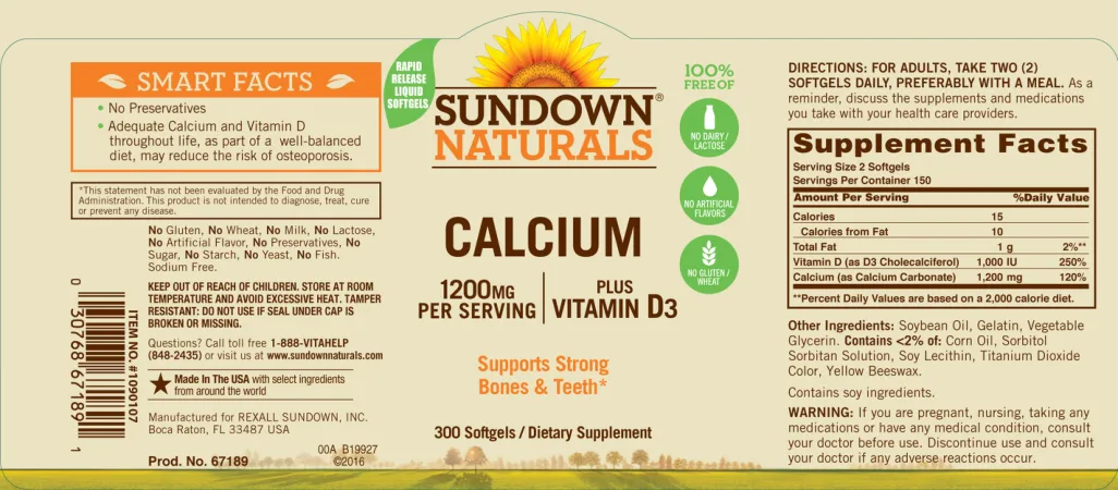 Label for Calcium 1200 mg Plus Vitamin D3