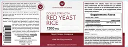 Label for Double Strength Red Yeast Rice 1200 mg