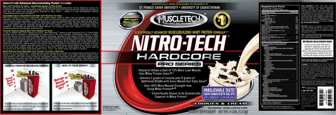 Label for Nitro-Tech Hardcore Pro Series Cookies & Cream