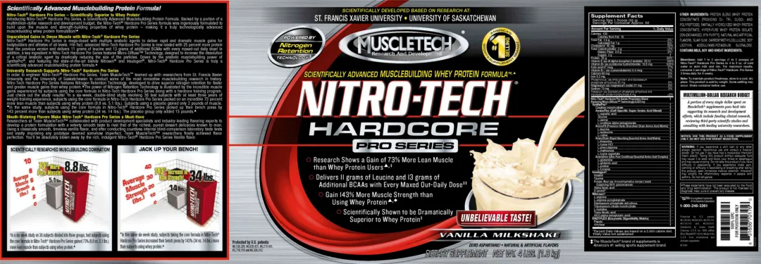 Label for Nitro-Tech Hardcore Pro Series Vanilla Milkshake