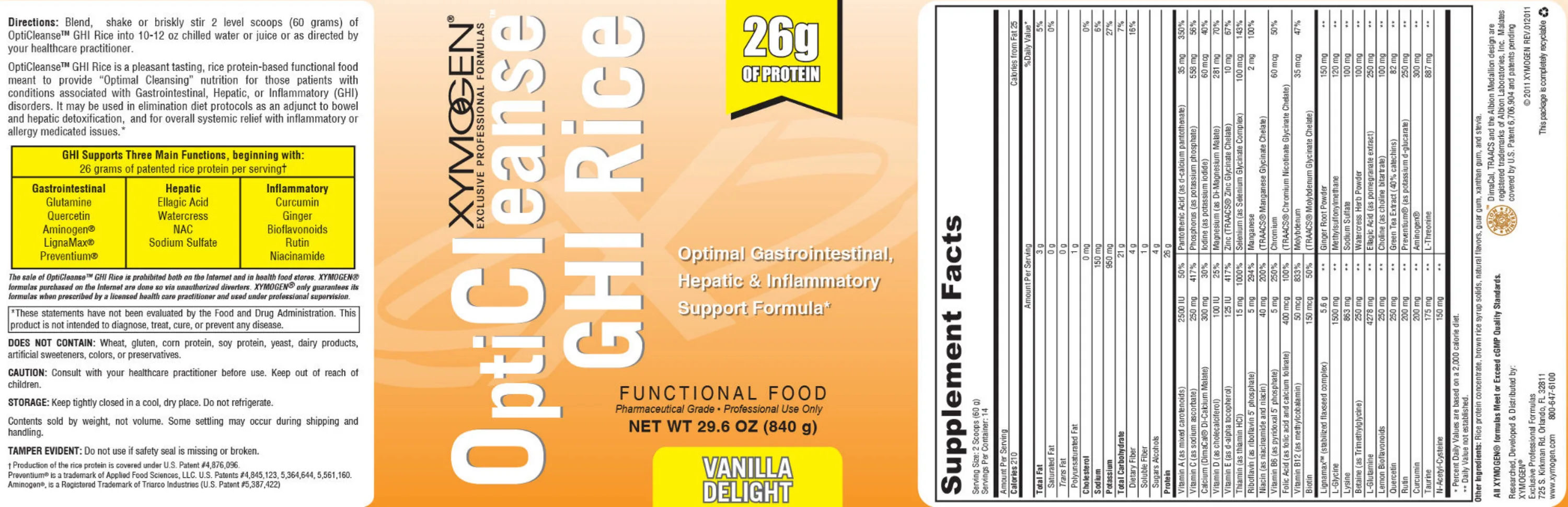Label for OptiCleanse GHI Rice Vanilla Delight