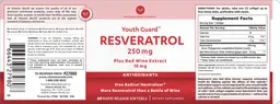 Label for Youth Guard Resveratrol 250 mg Plus Red Wine Extract 10 mg