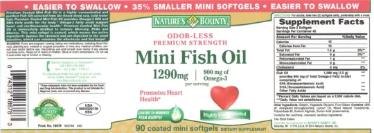 Label for Odor-Less Premium Strength Mini Fish Oil 1290 mg