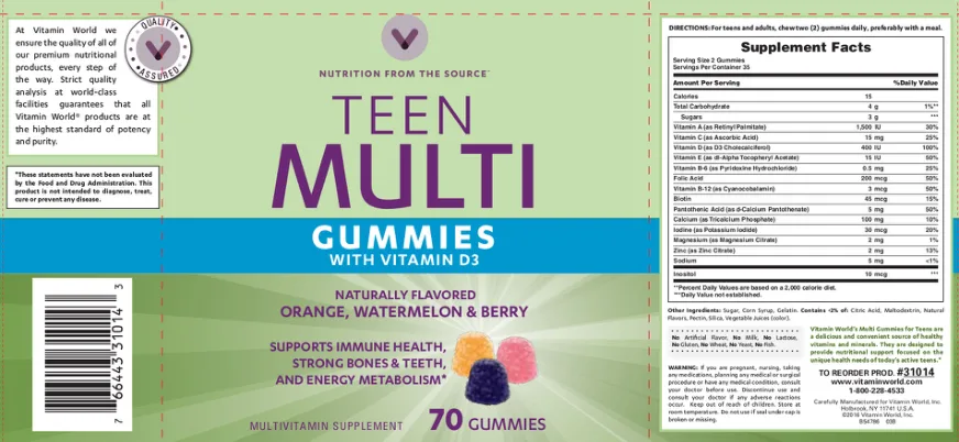 Label for Teen Multi Gummies With Vitamin D3