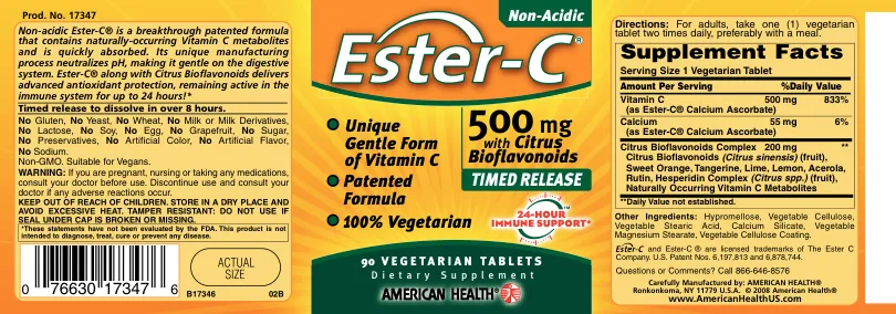Label for Ester-C 500 mg With Citrus Bioflavoinds Timed Release