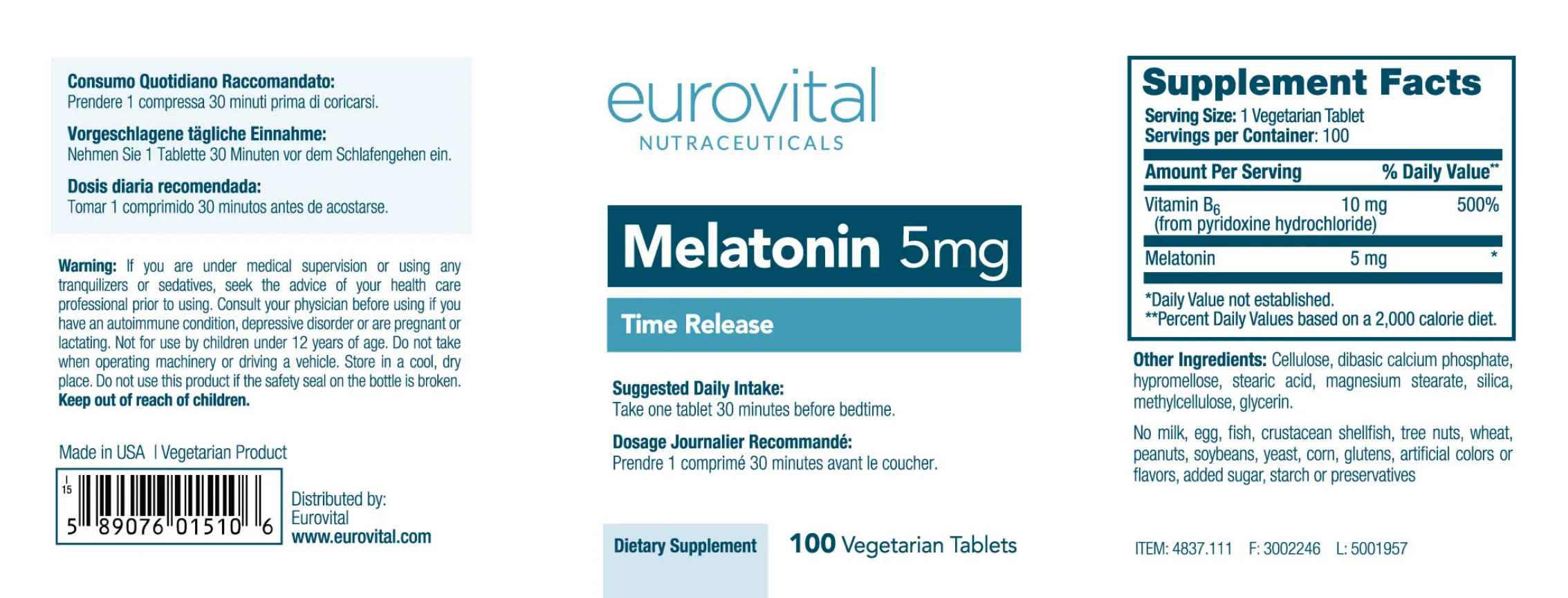Label for Melatonin 5 mg