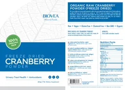 Label for Freeze Dried Cranberry Powder