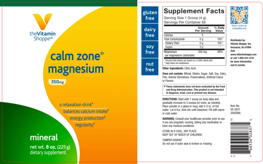 Label for Calm Zone Magnesium 350 mg